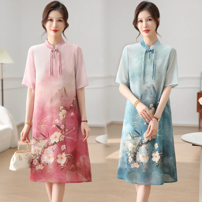 母亲节妈妈连衣裙夏款2025新款洋气中老年夏装新中式国风气质长裙