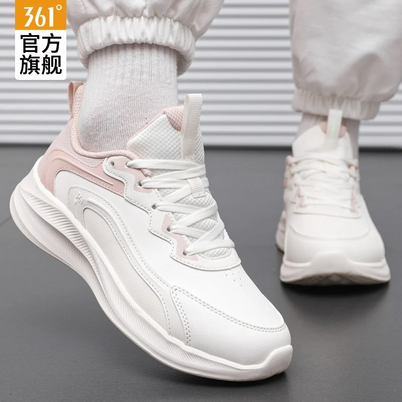 361°轻羽跑步鞋女鞋2025冬季新款运动鞋女士皮面防水轻便慢跑鞋子