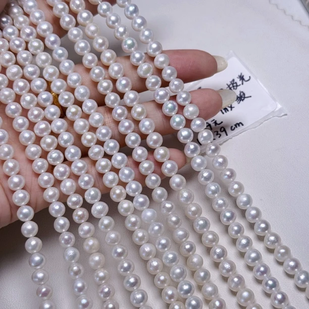 13号5～6mm近圆强光微瑕天然淡水珍珠项链手工diy材料半成品