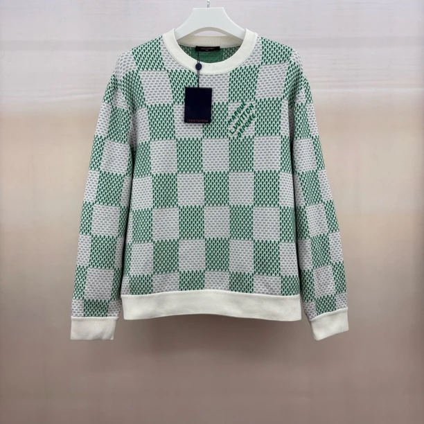 未使用 LouisVuitton/路易威登 菲董白绿棋盘格卫衣/XL码/M8744