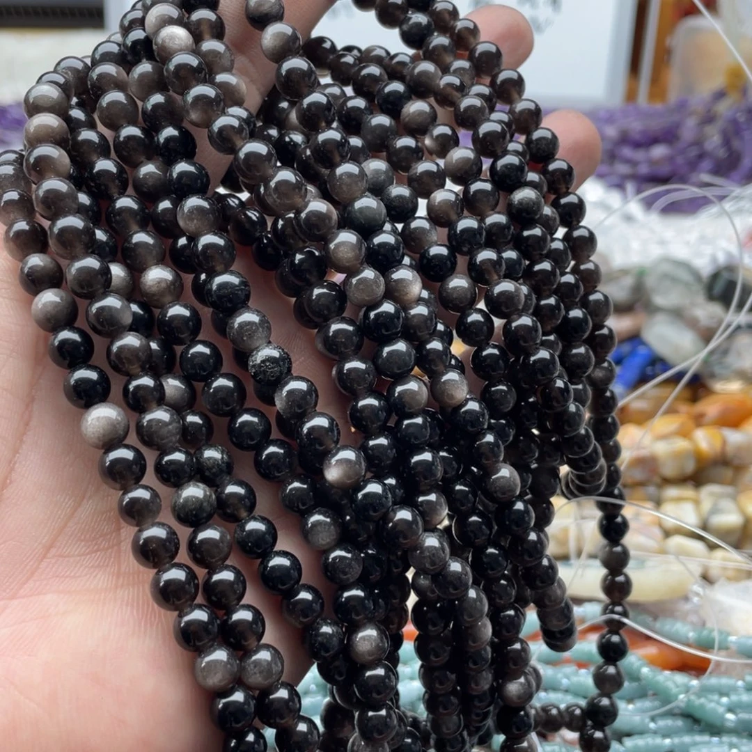 玛瑙/玉髓合金珠宝半成品一条装卡6mm银曜圆珠