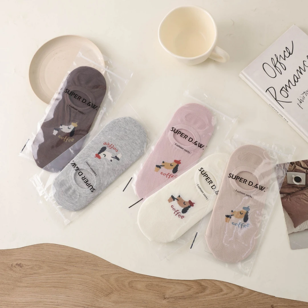 一体机袜子女夏季卡通女夏天隐形袜韩版潮流短袜浅口防臭豆豆鞋