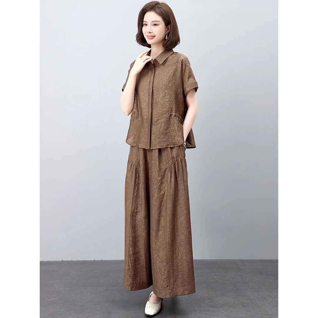 大码女装时尚套装女夏装新款胖MM宽松遮肚子显瘦休闲阔腿裤两件套