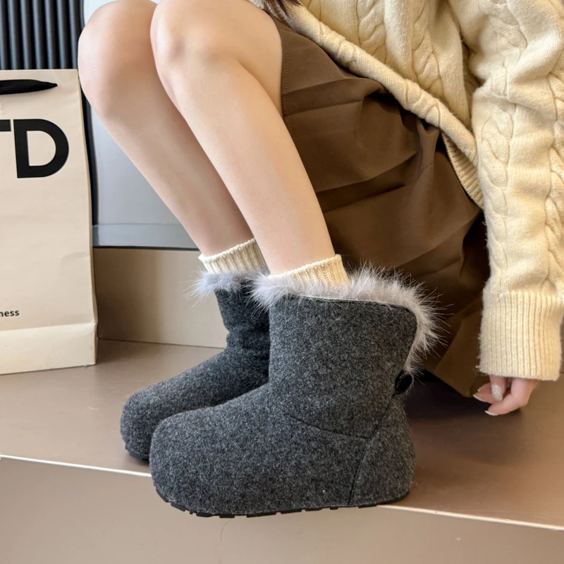 内增高雪地靴女2025新款冬季加绒加厚保暖毛毛鞋百搭短筒勃肯棉鞋