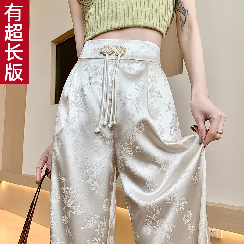 175高个子女裤新款夏季中国风阔腿裤薄款宽松高腰休闲新中式白色