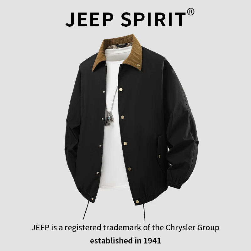 JEEPSPIRIT吉普男士翻领夹克春秋季宽松休闲百搭时尚潮流外套上衣