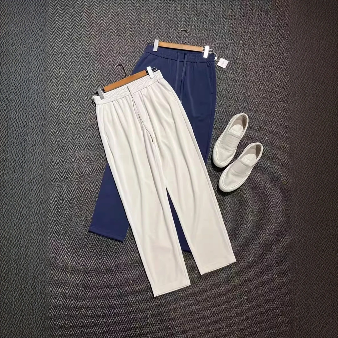裤子男款秋冬薄款休闲裤简约时尚百搭直筒裤垂感高级感冰丝长裤男