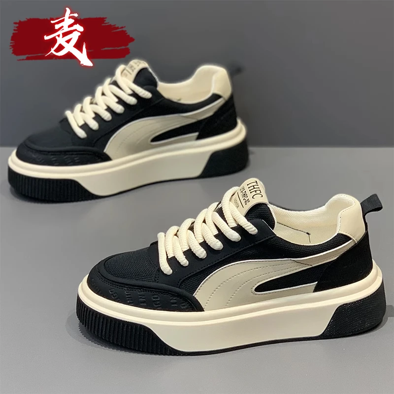 男鞋夏季网面透气2025新款休闲百搭厚底板鞋男士运动增高软底潮鞋