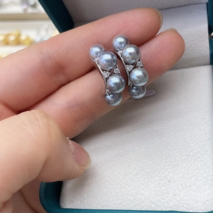 银S925镶嵌海水珍珠耳饰