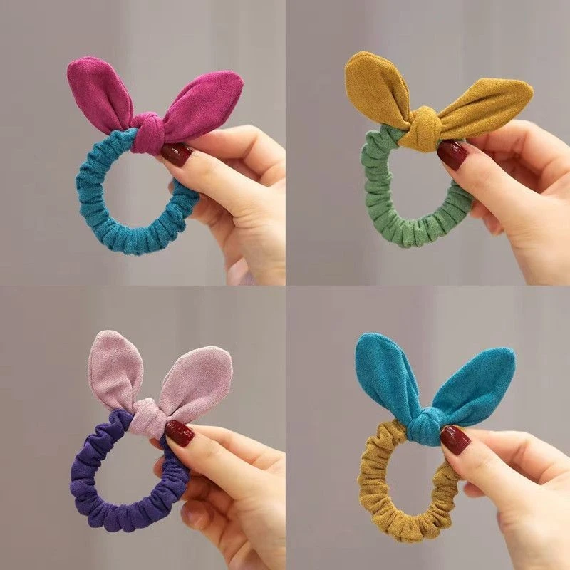 韩版鹿皮绒兔耳朵小肠发圈儿童马尾扎不伤发皮筋头绳女孩发饰品女