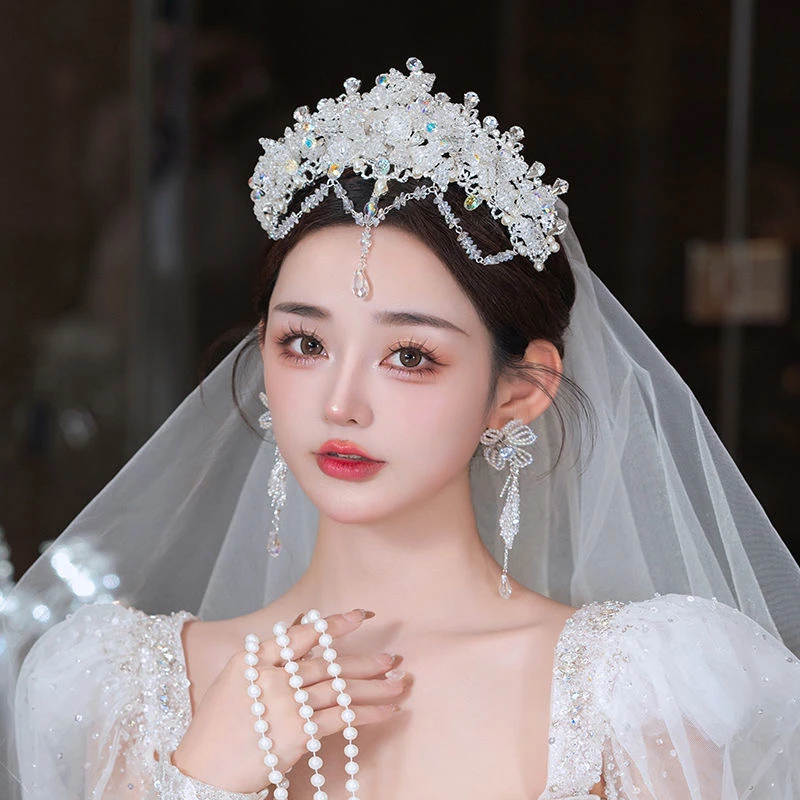 H581韩式轻奢眉心坠新娘皇冠头饰高级感结婚造型生日公主婚纱王冠