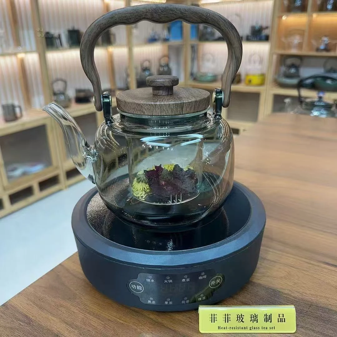 泽茗堂黑色电陶炉1500瓦大功率玻璃提梁壶玻璃壶煮茶壶套装