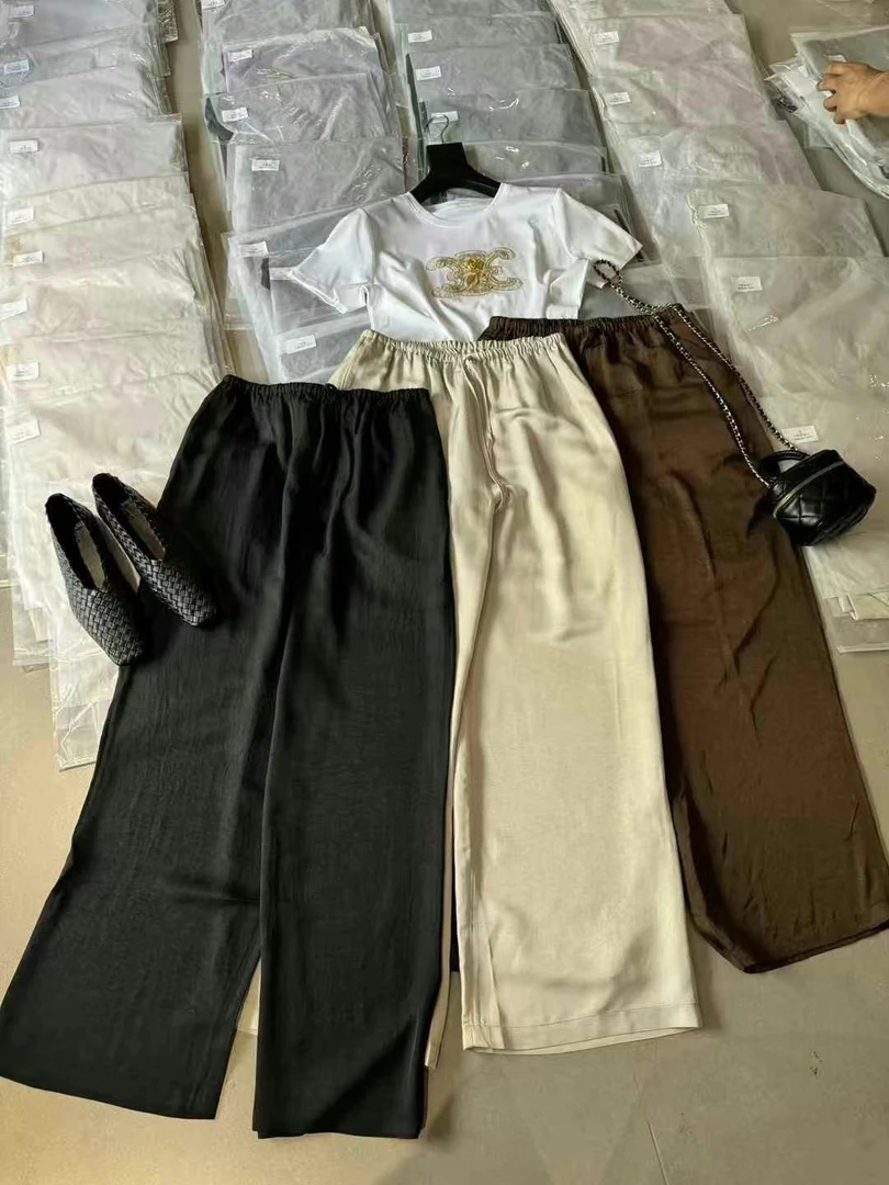 晶家醋酸抖抖神裤垂感休闲裤慵懒风宽松直筒阔腿洋气百搭