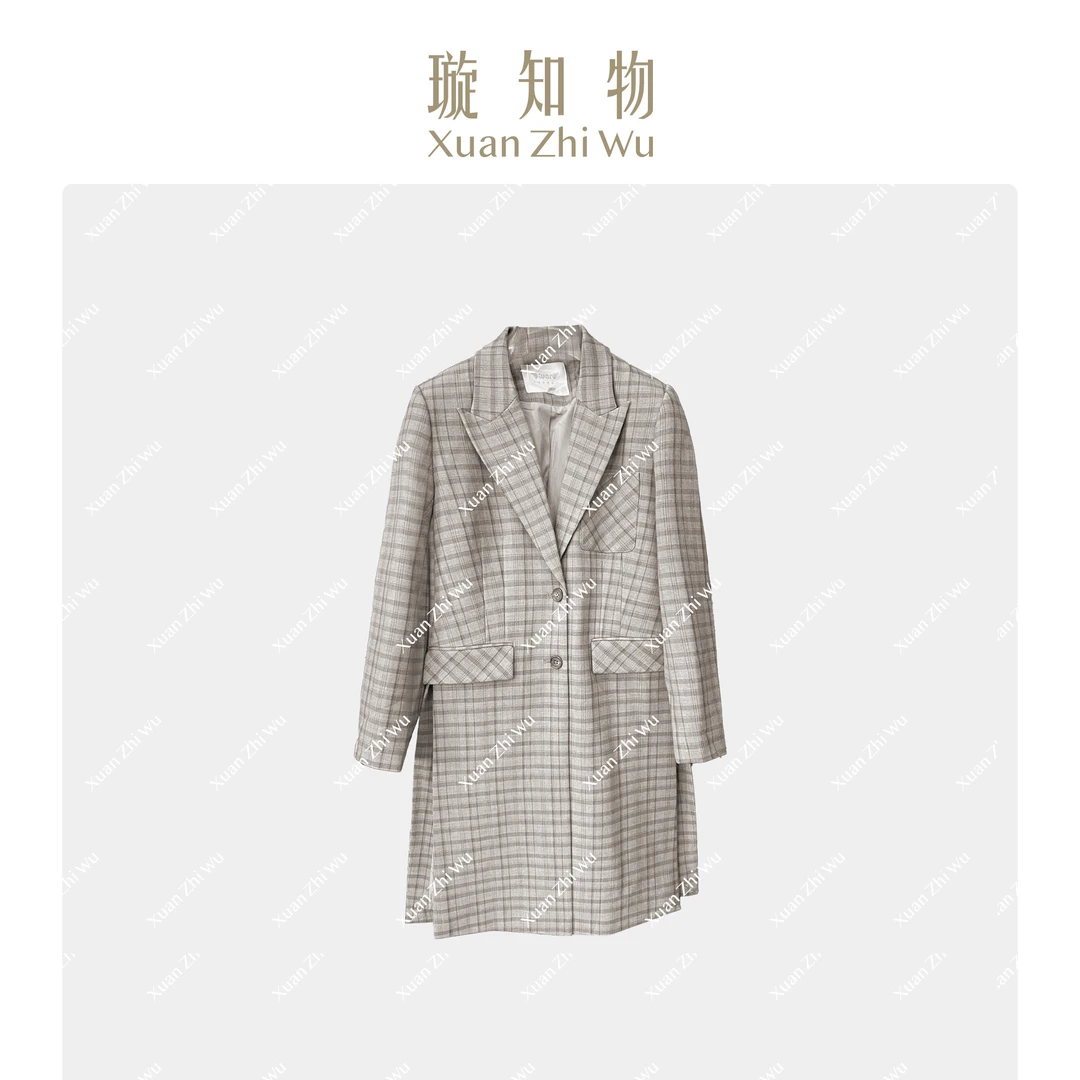 品味时光西服 时尚休闲气质毛呢格子西装王璇原创设计