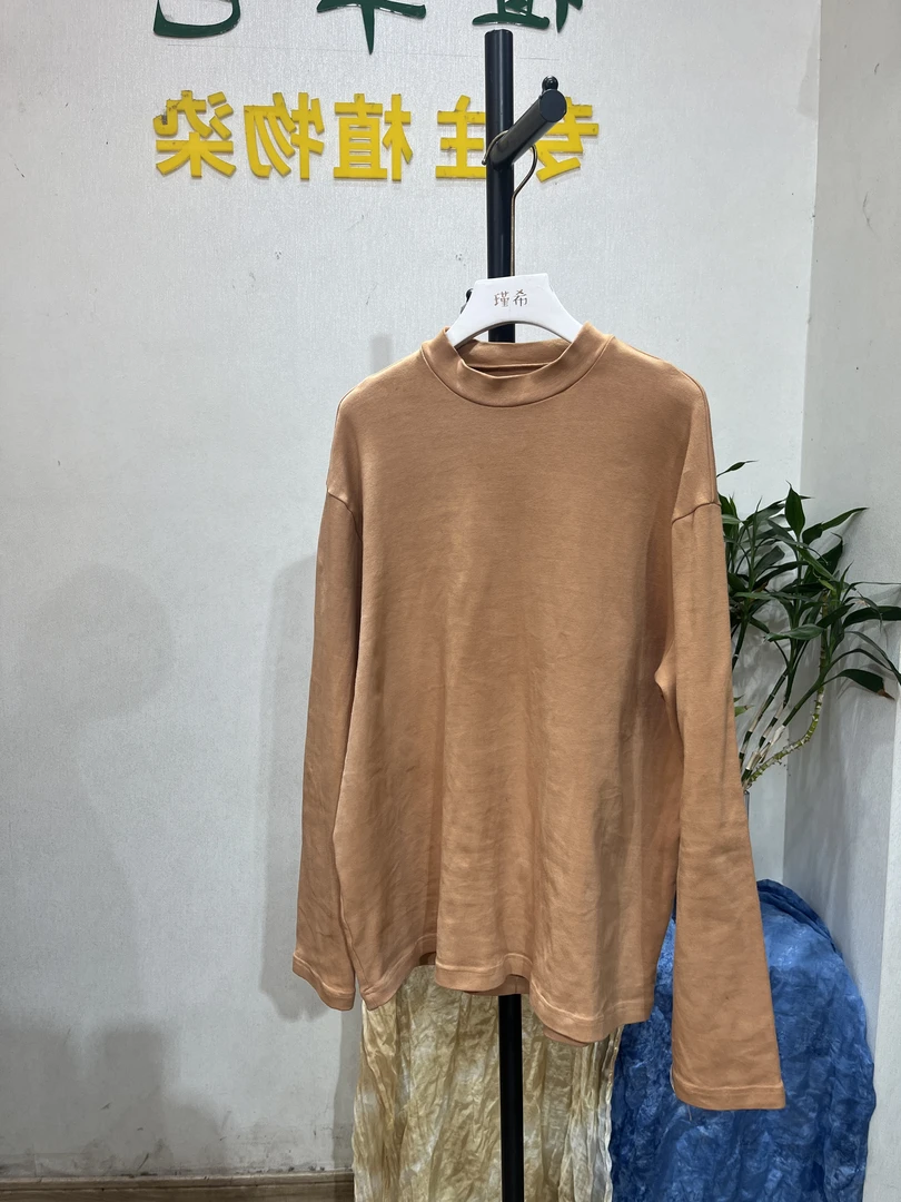 植草色植物染非遗男士中领加厚打底T