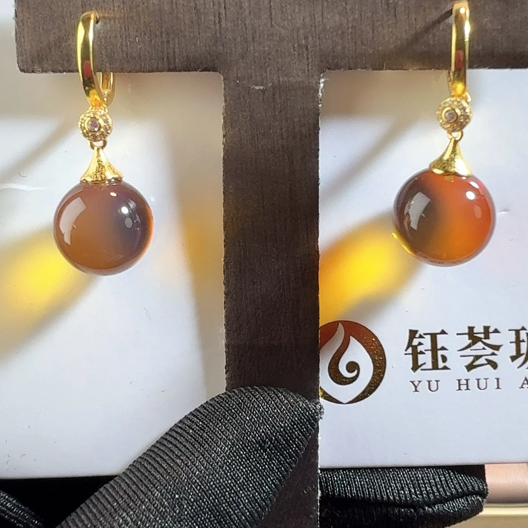 琥珀银S925镶嵌耳饰墨西哥红蓝