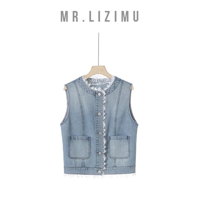 李子木先生马甲女款外穿法式蕾丝花边牛仔马甲女款2025新款爆款