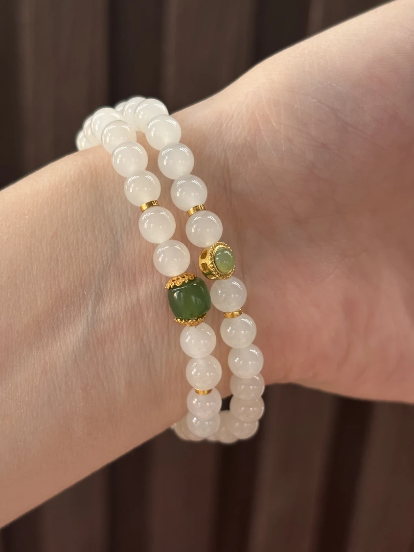 04263WM和田玉青海料双圈手串规格：约6mm多样性发其一