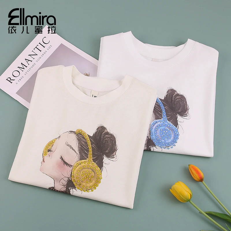 8960女童短袖t恤夏季上衣打底宽松圆领白色2025新款大童洋气薄款