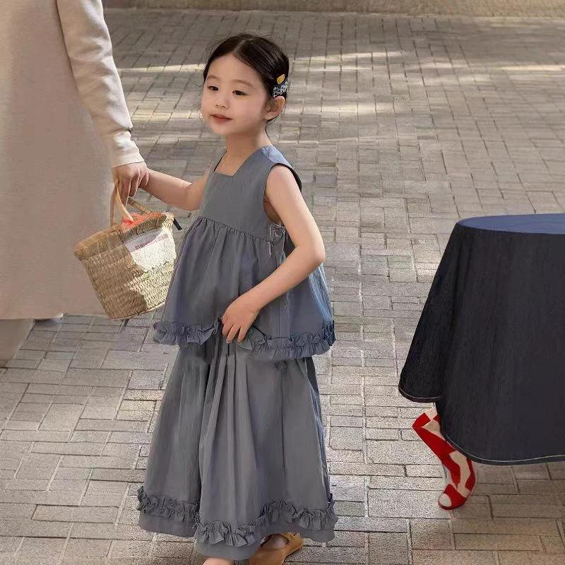 女童套装2025夏季新款韩版休闲无袖背心裙女孩洋气儿童裙裤两件套