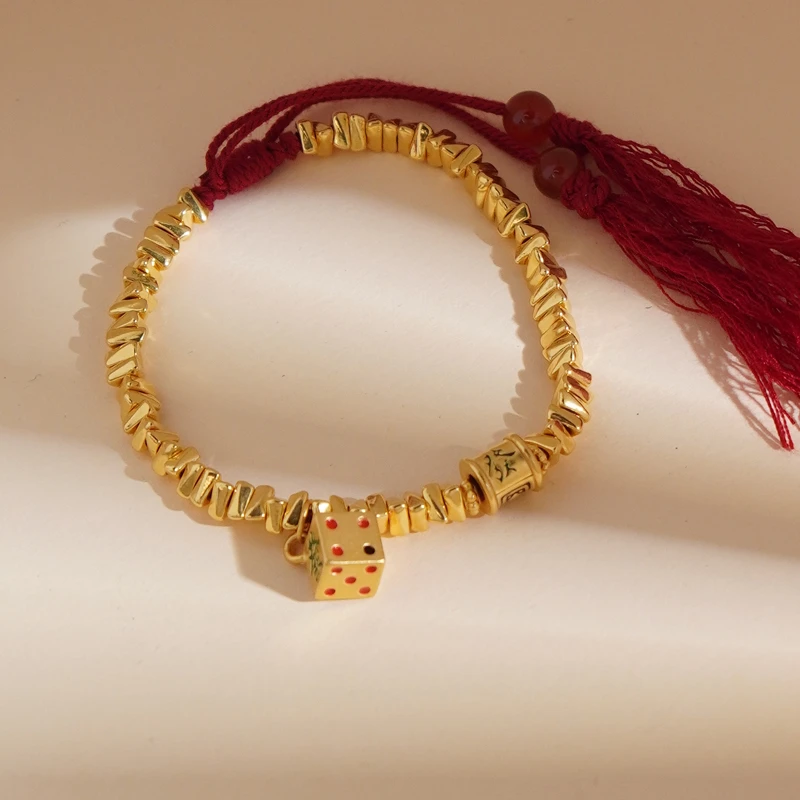 【甄芝系列】足金 红中发财盘缠卡4手绳