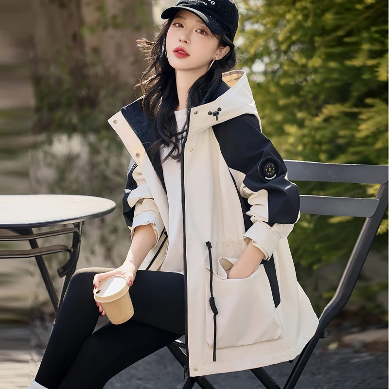 【杭州正版】春装时尚休闲派克服女2025韩版新款连帽冲锋衣女外套潮