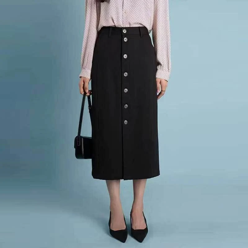 哥弟阿玛施正显瘦裙子女装A型半身裙高腰时尚春季简约职场A字裙