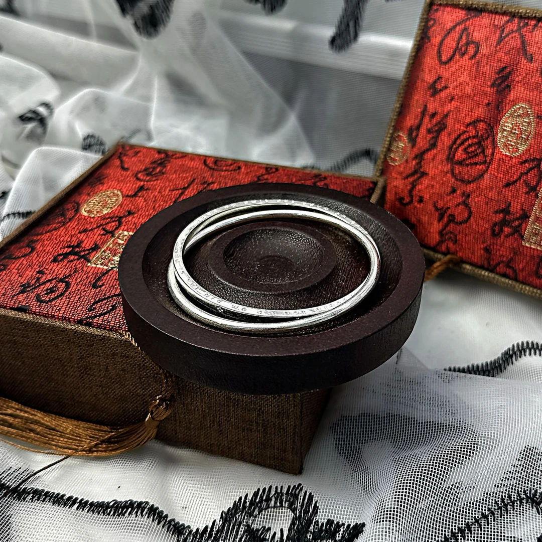 足银手镯 999.9 25.3g【S007】 双环四叶草手镯经典百搭手工时尚