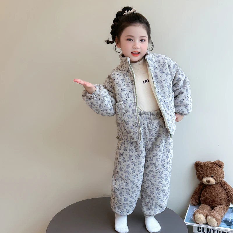 女童棉衣套装2025新款加厚儿童冬装洋气夹棉宝宝加绒棉服两件套