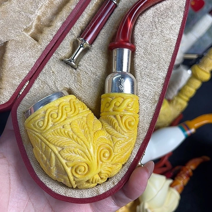 谈***…海泡石烟斗军插花篮苹果