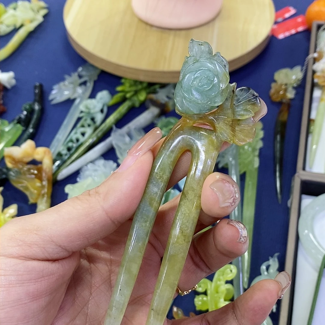 蛇纹石玉发簪未镶嵌相****随