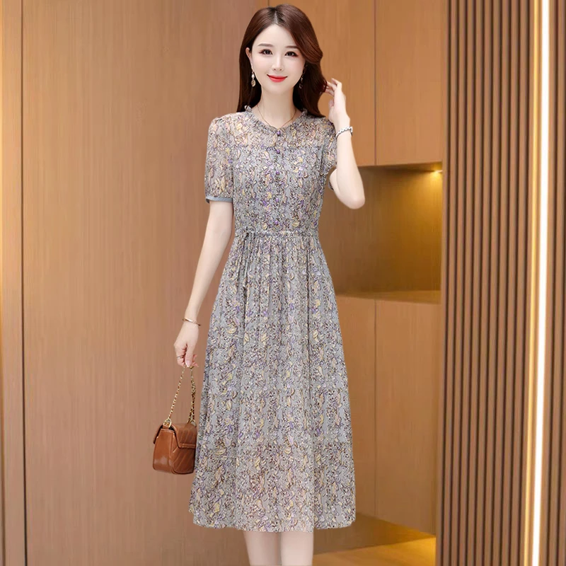 【可蓓儿】小个子雪纺碎花连衣裙女夏季2025新款高端品牌纱料气质