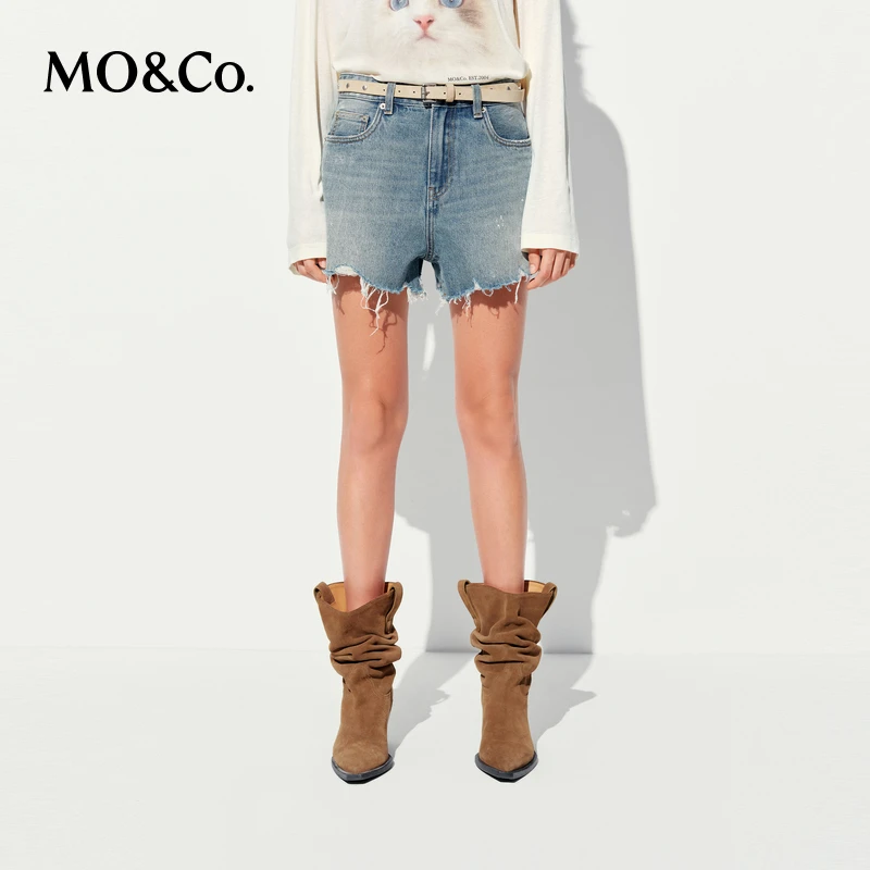 MOCO牛仔短裤2025夏新品做旧风手工磨破泼墨精裁中低腰MBE2SOTT05