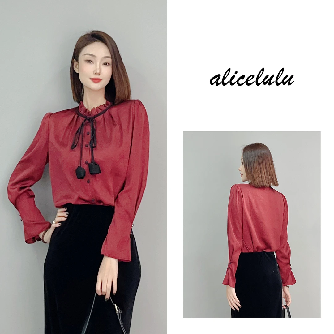 1 ALICE 红玫瑰衬衫 系带领口 肌理缎面 S2141779W