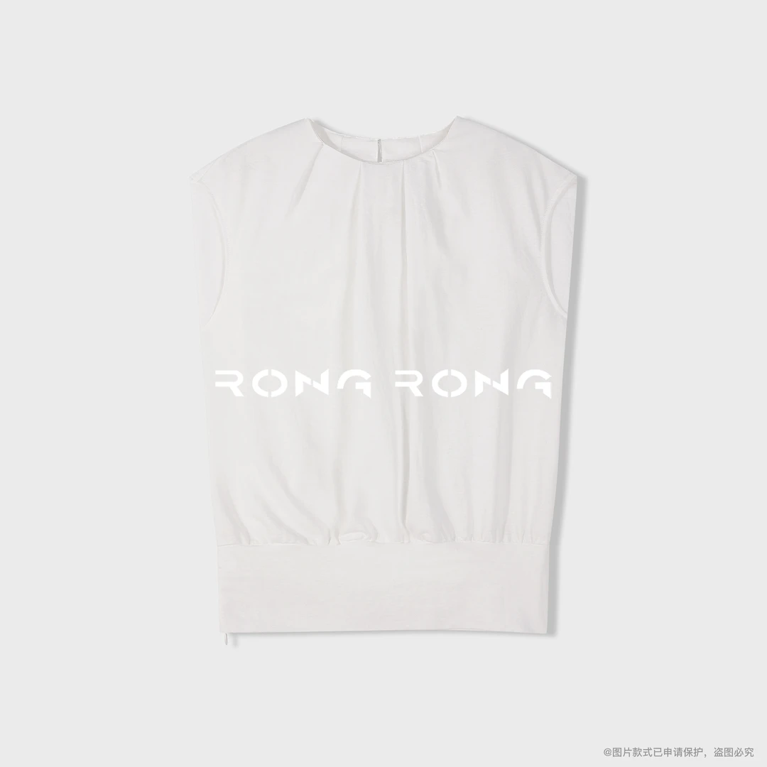 溶溶【清冷白月】RONGRONG 莱赛尔亚麻混纺显瘦简约无袖上衣RRS016