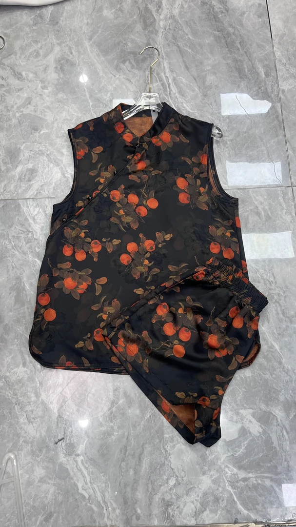 晨浠定制】深圳南油国风印花盘扣旗袍+短裤套装7767