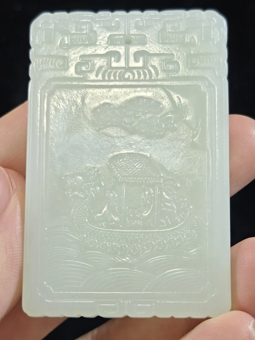 旧藏天然和田玉一帆风顺子冈玉牌45克62*40*6mm