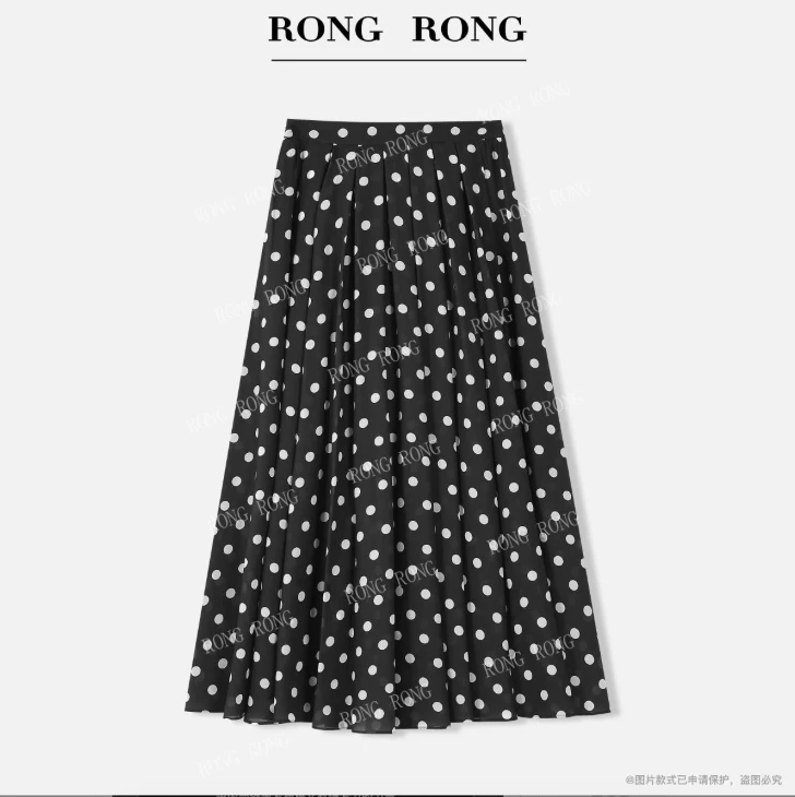 溶溶J【星河之夜】RONGRONG复古田园风波点印花褶皱半身裙ZGX6Q2051