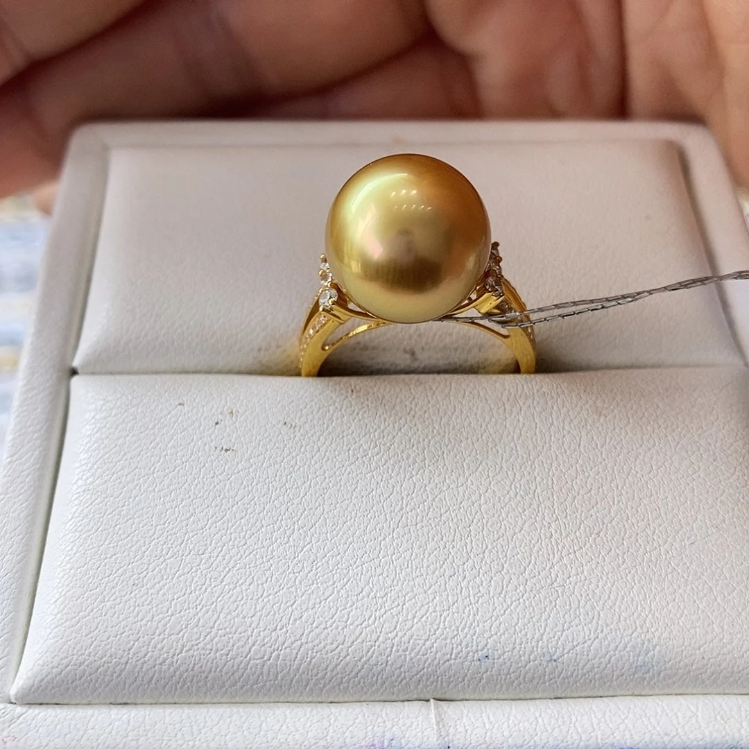 海水珍珠戒指18K金镶嵌南洋金珠12-13m m