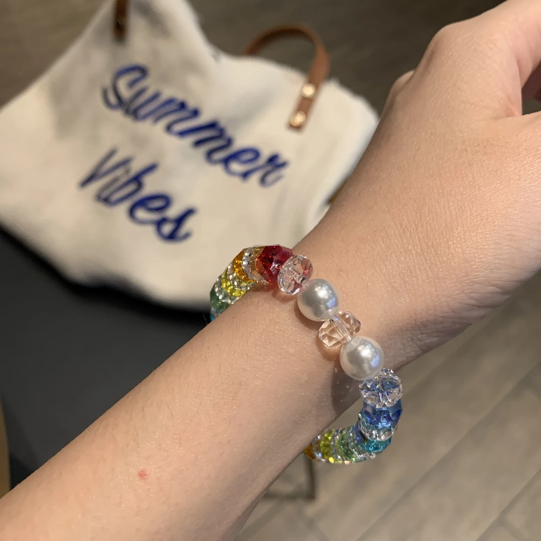 合金玻璃手链 彩色串珠手链女款手饰品轻奢手串闺蜜手绳精致气质