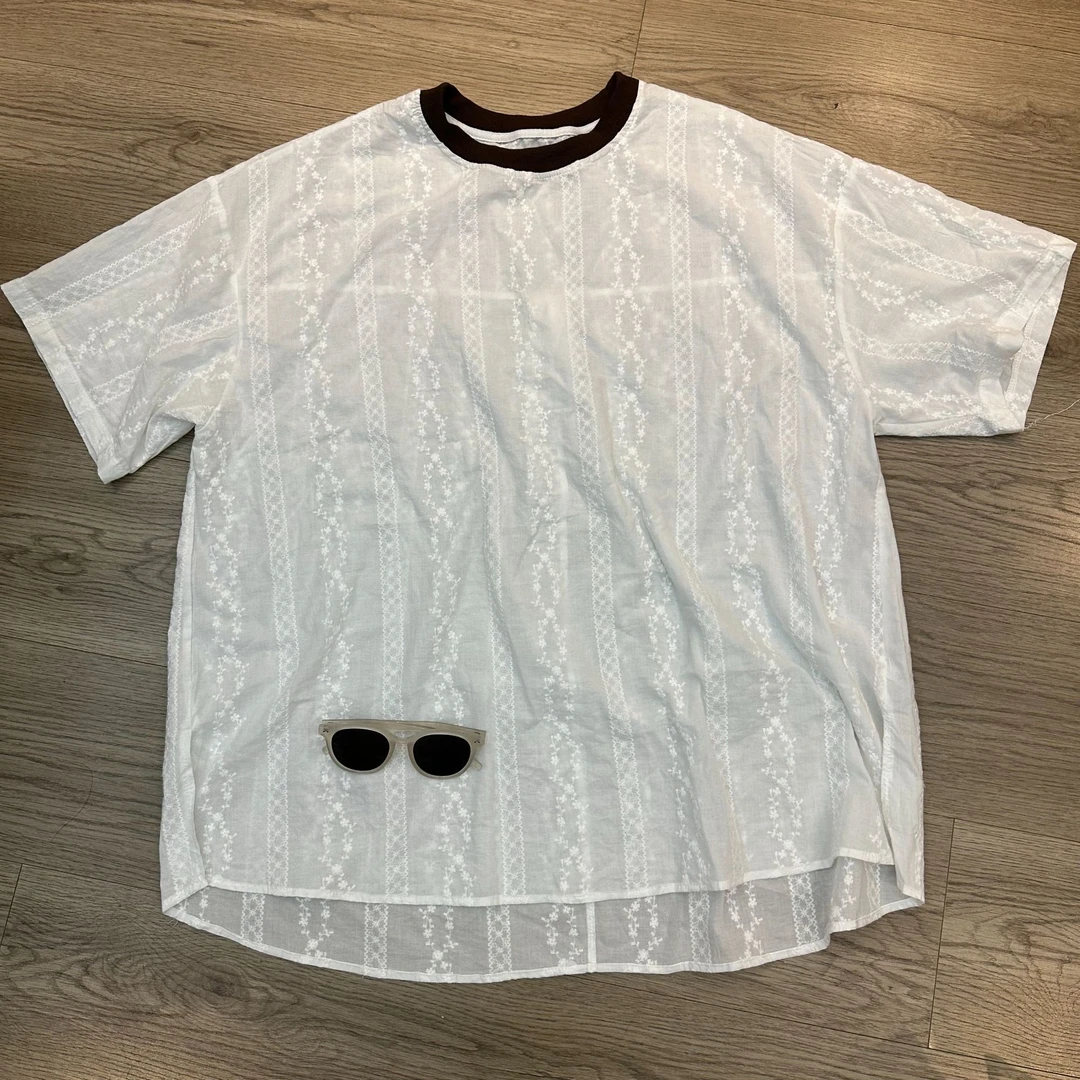 【芬芬姐精选】夏季短袖薄款圆领休闲宽松设计师绣花衬衫