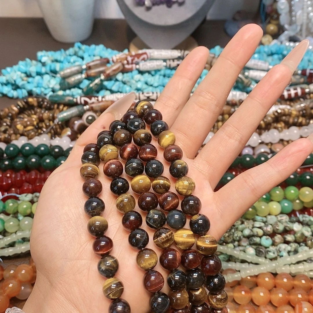 玛瑙/玉髓散珠8mmA货彩虎眼一条