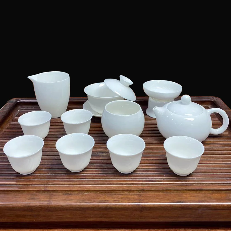 羊脂玉白瓷凤鸣壶套装家用功夫茶具整套悬停盖碗泡茶壶茶杯主人杯