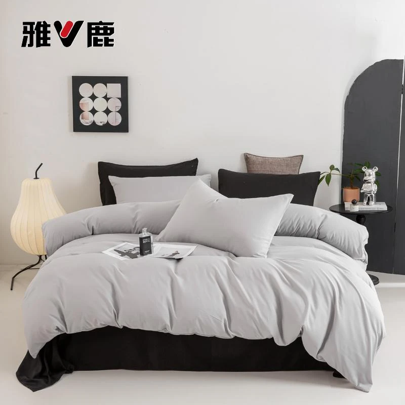 V/雅鹿雅鹿纯色磨毛四件套四季通用家用宿舍四件套简约简约加厚