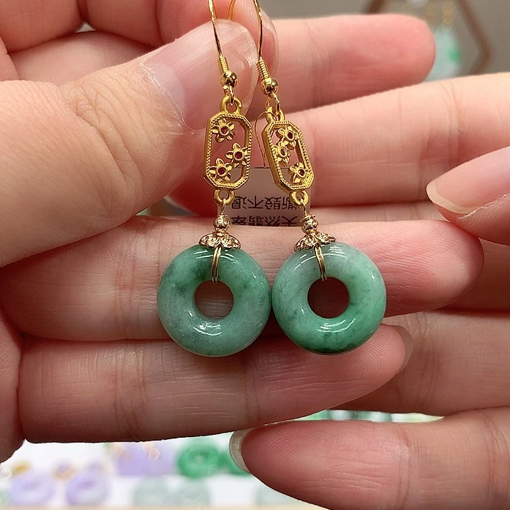 银S925镀金镶嵌翡翠耳饰