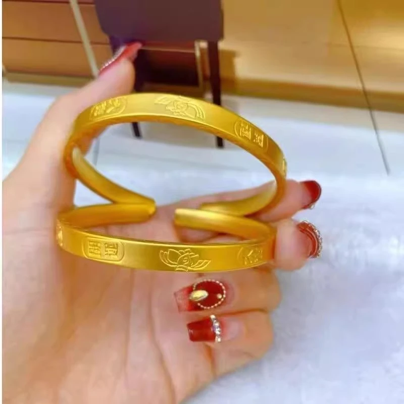 合金手镯 莲花开运大吉手镯 古法传承时尚饰品开口手环女款气