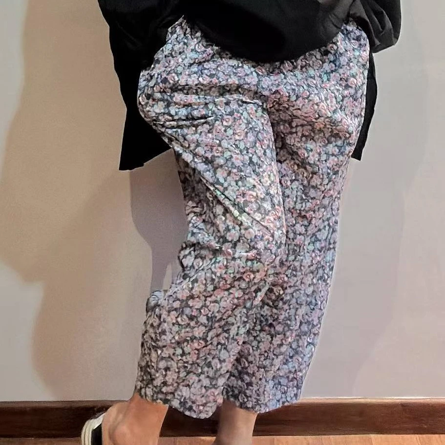 YJJ碎花百搭休闲老爹裤