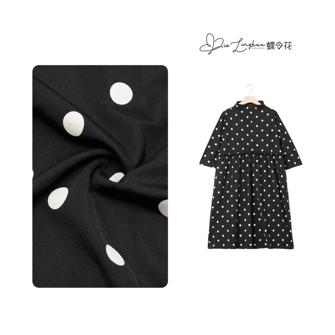 蝶令花春季显瘦褶皱设计减龄垂感波点连衣裙241033