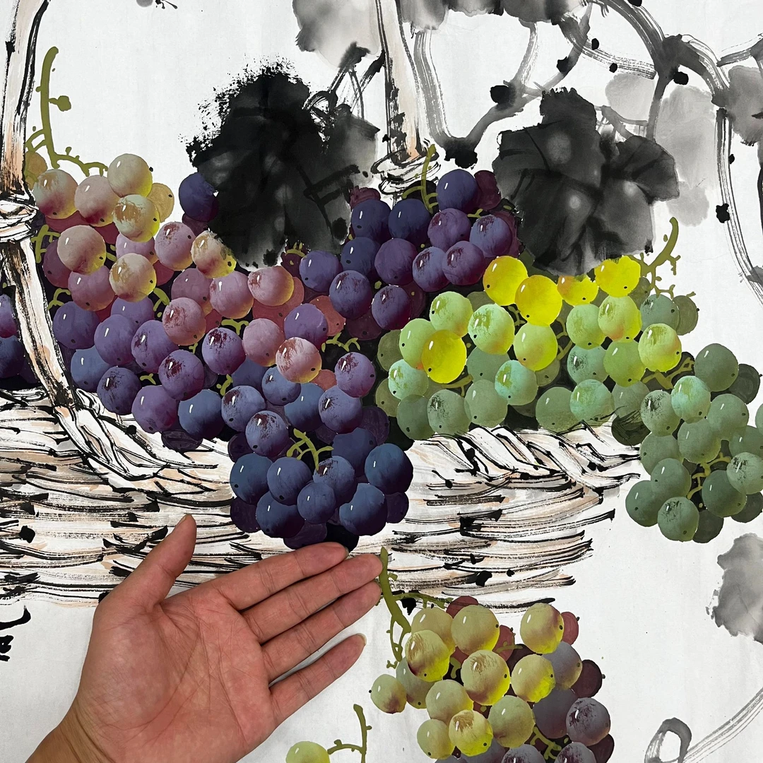 王高生手绘葡萄宣纸国画四尺紫气东来硕果丰收走廊餐厅玄关装饰画