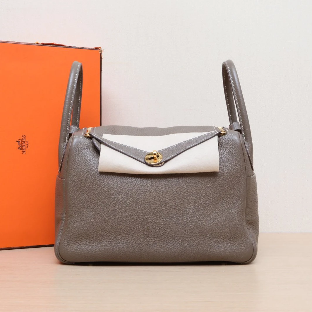 95新 Hermes/爱马仕 【双双】Lindy 30 18大象灰 TC皮 D刻 金扣